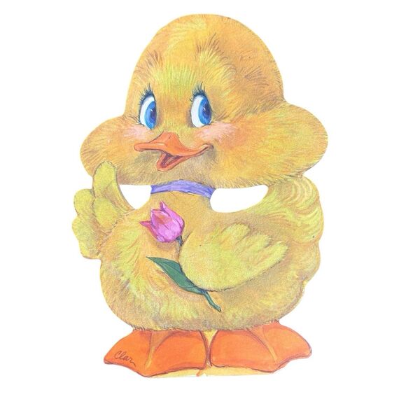 VTG Unused Hallmark Die Cut Greeting Card Adorable Yellow Chick Fuzzy 70/80s - Picture 1 of 7